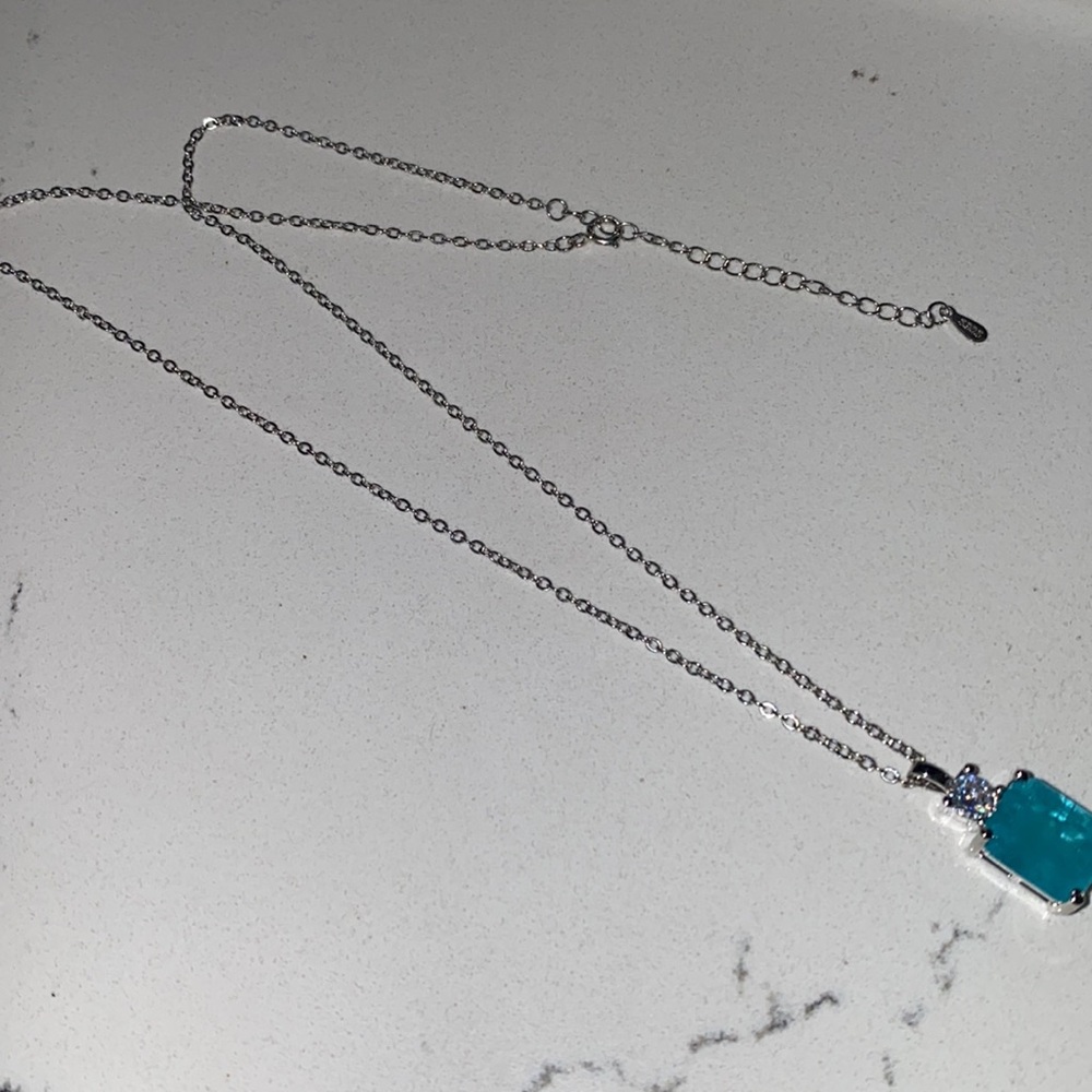 Genuine Pariba Pendant Necklace Emerald shaped stone 925 silver - Picture 4 of 4